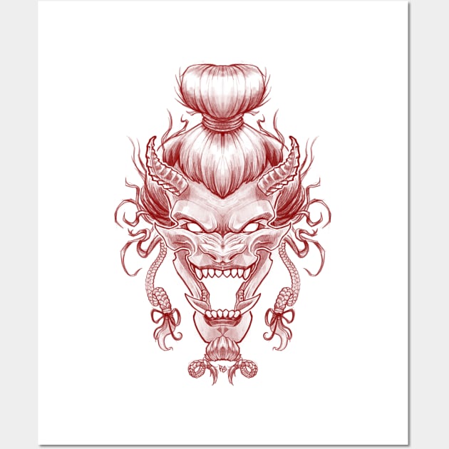 Red Demon Head Wall Art by RobertEkblom